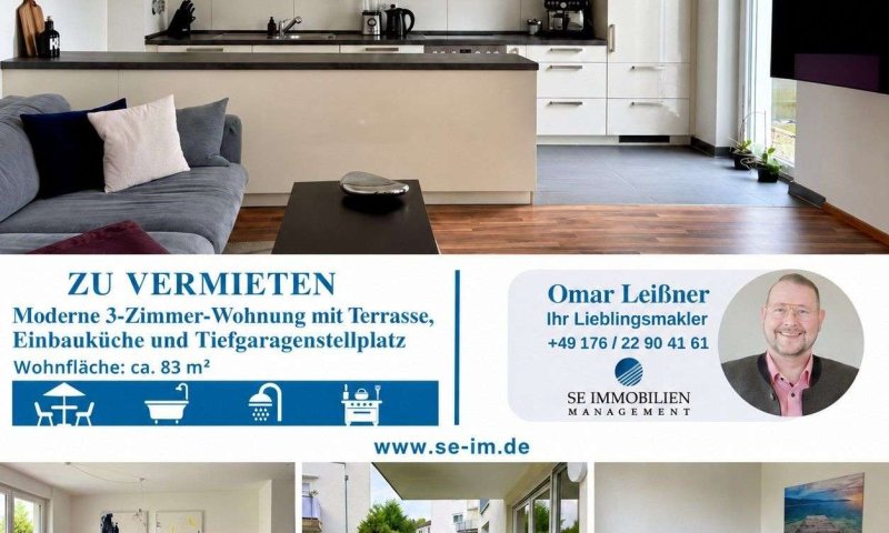 Moderne 3-Zimmer-Wohnung mit Terrasse, Einbauküche und Tiefgaragenstellplatz
