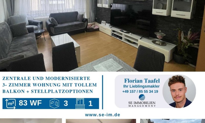 Zentrumsnahe 3-Zimmer Wohnung mit großem Balkon