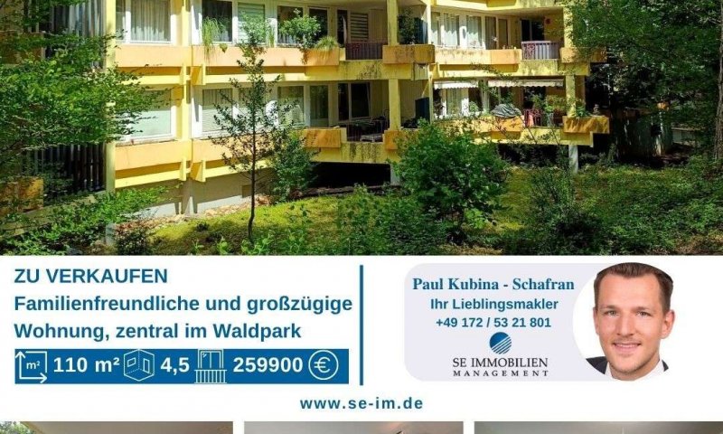 Wohnen im Grünen ! Familienfreundliche und großzügige Wohnung, zentral im Waldpark