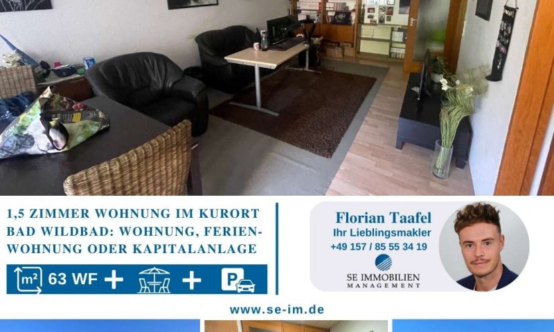 1,5 - Zi. Wohnung mit Schlafnische, Stellplatz u. Terrassen-Ausblick auf den Kurpark Bad Wildbad