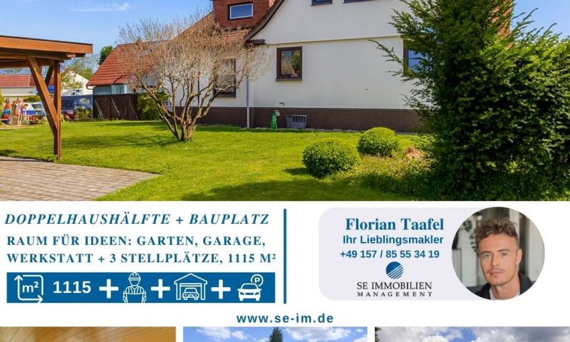 Raum für Ideen: Doppelhaushälfte mit Bauplatz, großem Garten und Garage