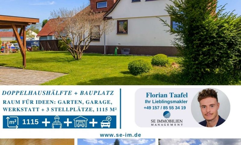 Raum für Ideen: Doppelhaushälfte mit Bauplatz, großem Garten und Garage