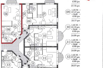 Wohnungsaufteilung markiert